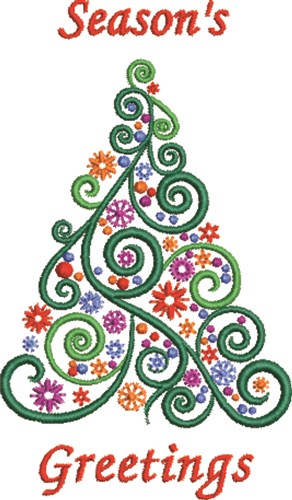 Seasons Greetings Tree Machine Embroidery Design