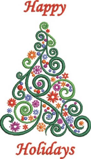 Picture of Happy Holidays Tree Machine Embroidery Design