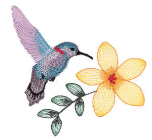 Hummingbird with Flower Machine Embroidery Design