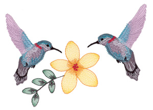 Hummingbirds with Flower Machine Embroidery Design