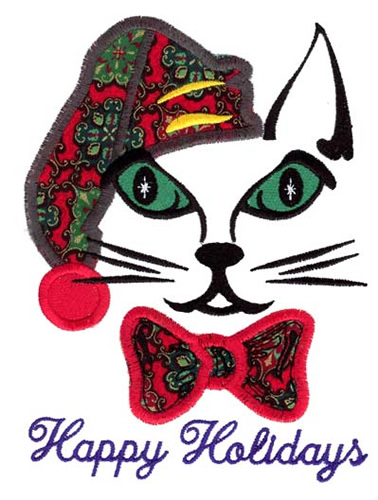 Happy Holidays Kitty Machine Embroidery Design