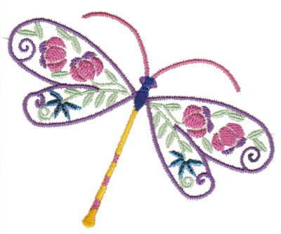 Flowery Dragonfly Machine Embroidery Design