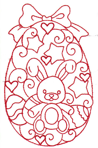 Bunny Redwork Egg Machine Embroidery Design