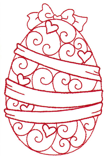 Ribbon Redwork Egg Machine Embroidery Design