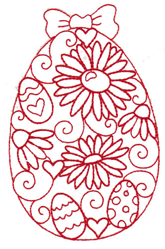Flower Redwork Egg Machine Embroidery Design