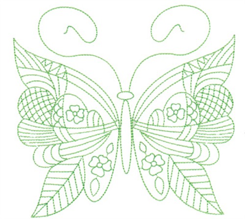 Leafy Butterfly Greenwork Machine Embroidery Design