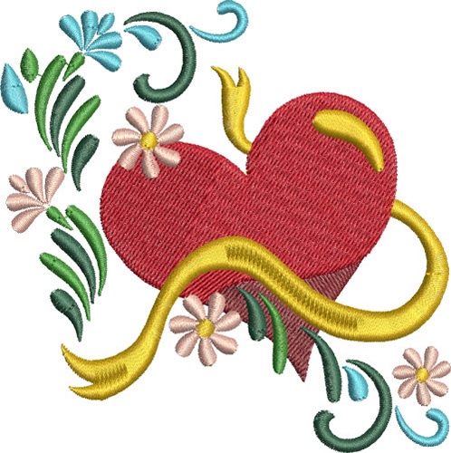 Heart and Flowers Machine Embroidery Design