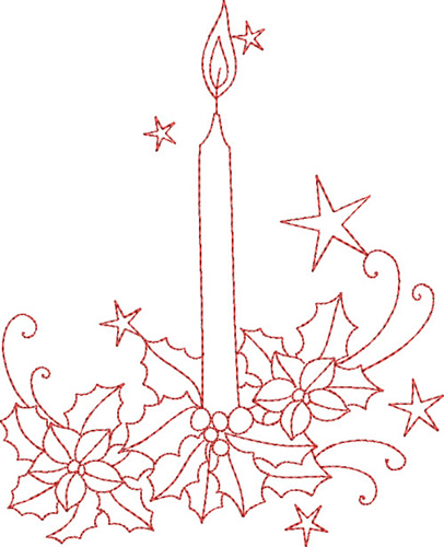 Redwork Candle Machine Embroidery Design