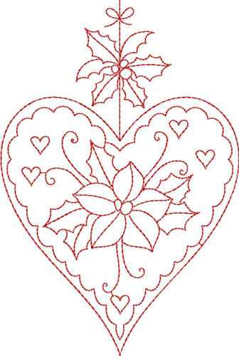 Redwork Heart Machine Embroidery Design