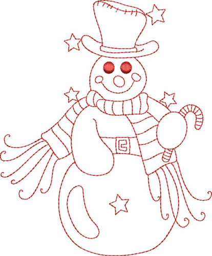 Redwork Snowman Machine Embroidery Design