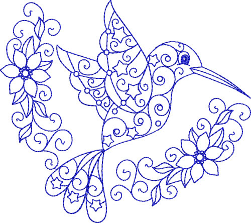 Hummingbird Bluework Machine Embroidery Design