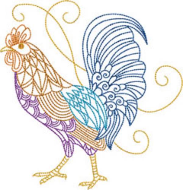 Picture of Swirly Rooster Machine Embroidery Design