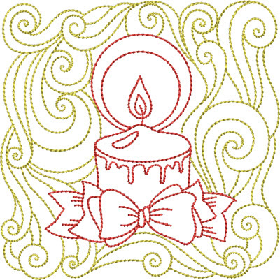 Redwork Christmas Candle Machine Embroidery Design