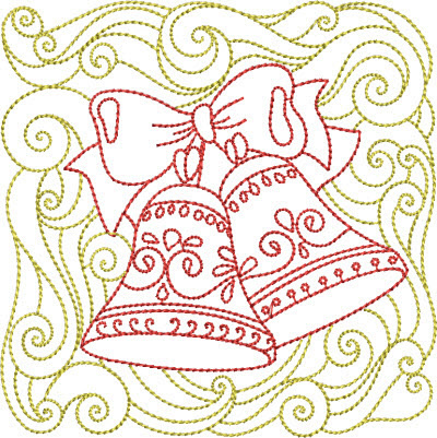 Redwork Christmas Bells Machine Embroidery Design