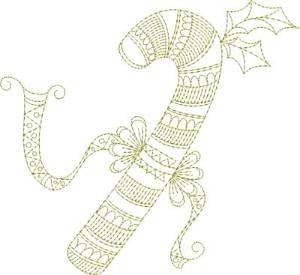 Picture of Redwork Candy Cane Machine Embroidery Design