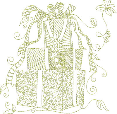 Redwork Christmas Presents Machine Embroidery Design