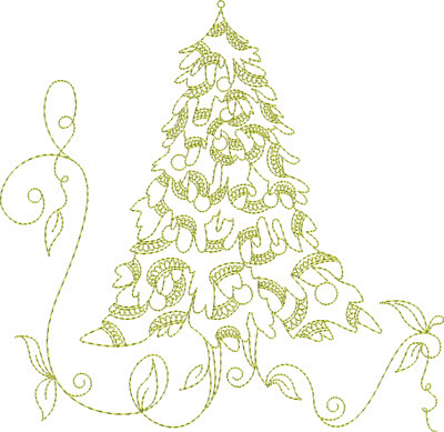Redwork Christmas Tree Machine Embroidery Design