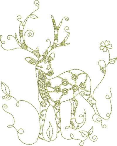 Redwork Reindeer Machine Embroidery Design