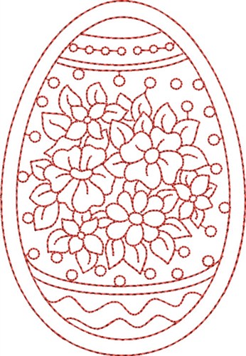 Redwork Floral Egg Machine Embroidery Design