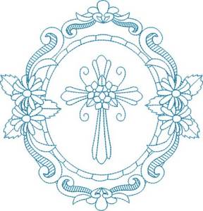 Picture of Religious Cross Wreath Machine Embroidery Design