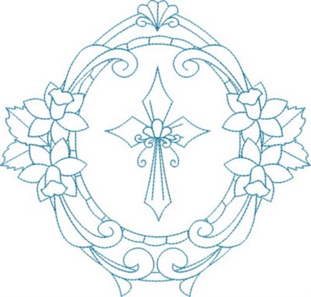 Picture of Religious Cross Wreath Machine Embroidery Design