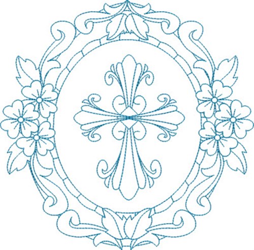 Religious Cross Wreath Machine Embroidery Design