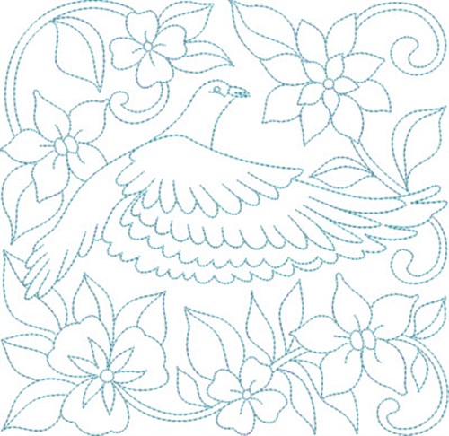 Bird & Flowers Block Machine Embroidery Design