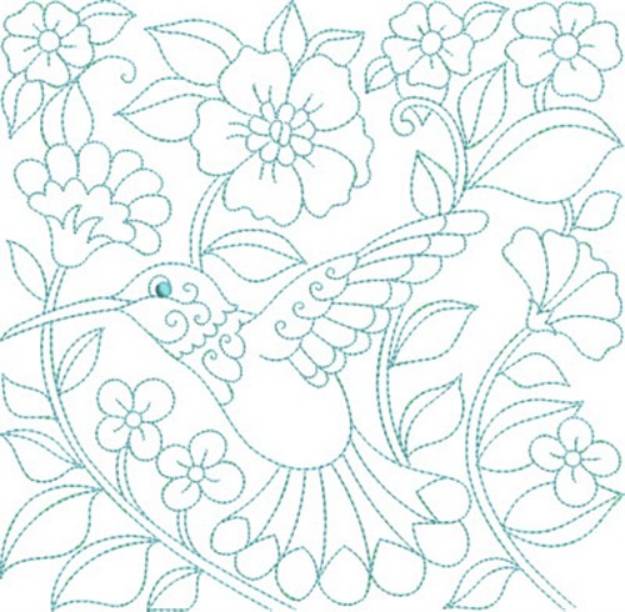 Picture of Flowers & Bird Block Machine Embroidery Design
