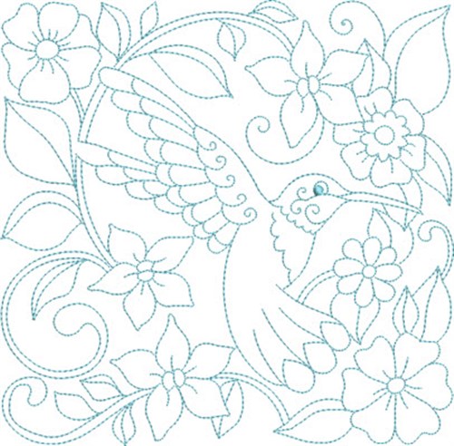 Flowers & Bird Block Machine Embroidery Design