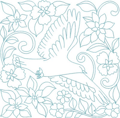 Flowers & Bird Block Machine Embroidery Design