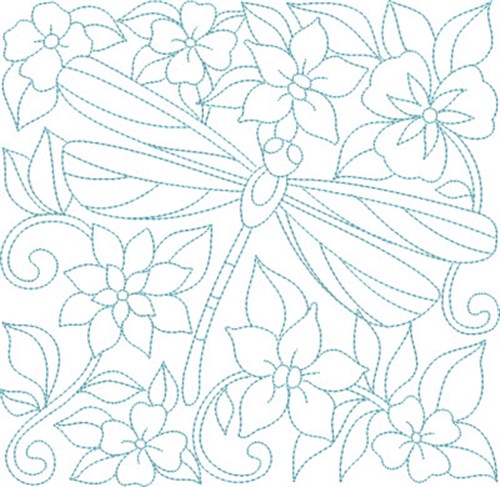 Dragonfly & Flowers Block Machine Embroidery Design