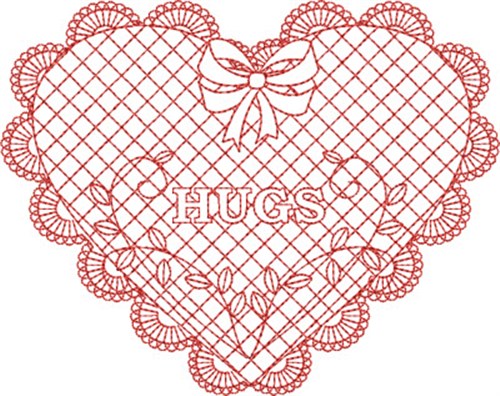 Redwork Hugs Heart Machine Embroidery Design