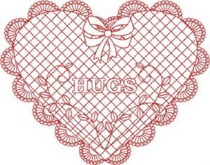 Picture of Redwork Hugs Heart Machine Embroidery Design