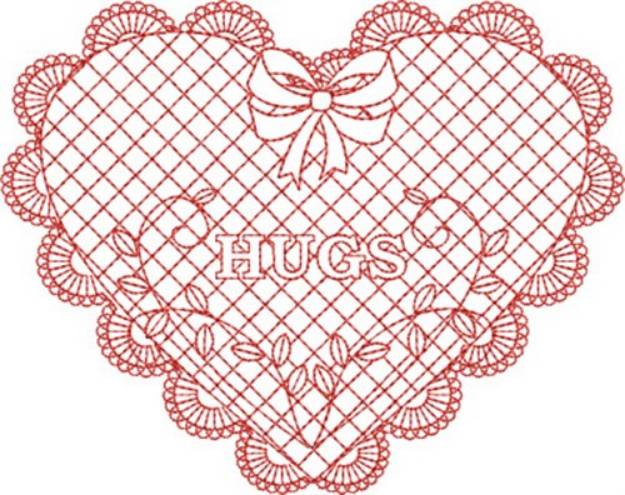 Picture of Redwork Hugs Heart Machine Embroidery Design