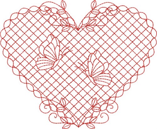 Redwork Butterfly Heart Machine Embroidery Design