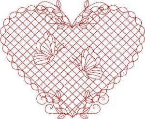 Picture of Redwork Butterfly Heart Machine Embroidery Design
