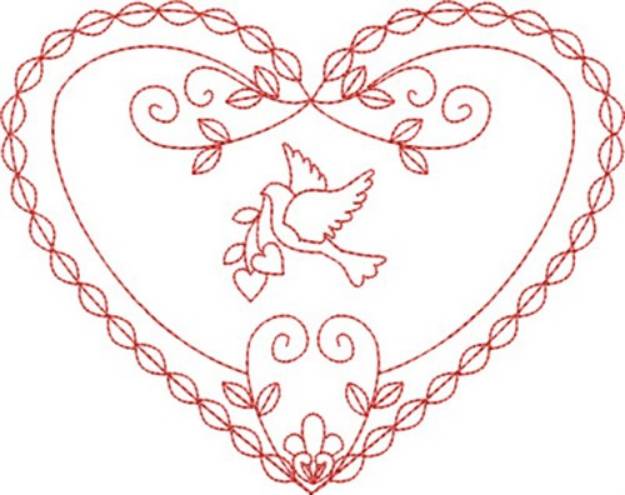 Picture of Redwork Dove Heart Machine Embroidery Design