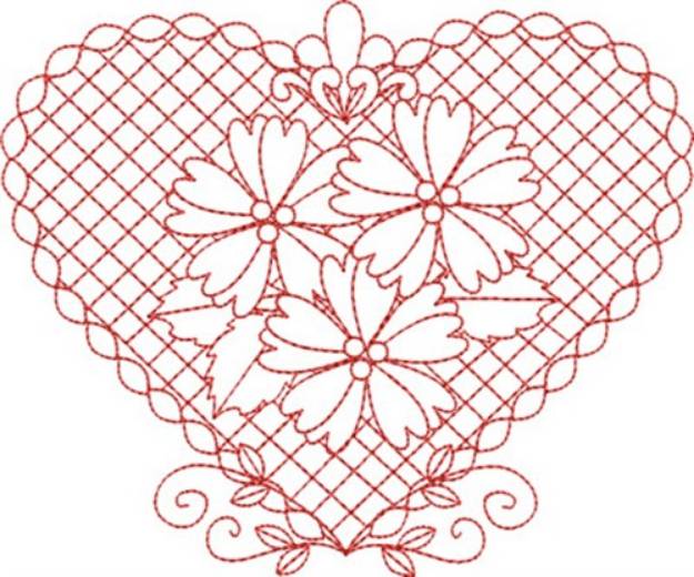 Picture of Redwork Floral Heart Machine Embroidery Design