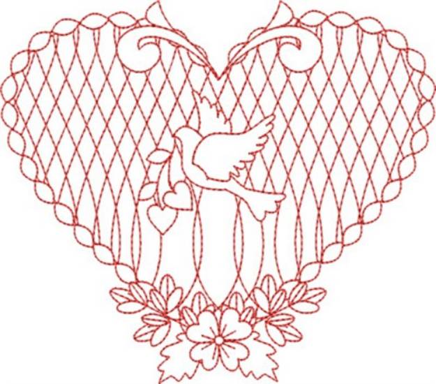 Picture of Redwork Dove Heart Machine Embroidery Design