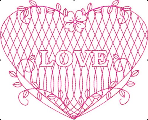 Redwork Love Heart Machine Embroidery Design