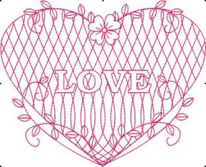 Picture of Redwork Love Heart Machine Embroidery Design