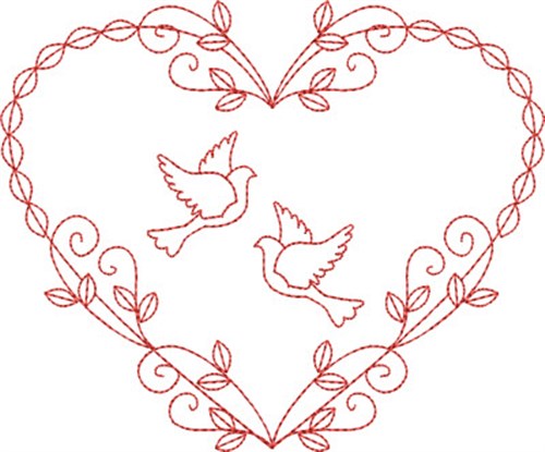 Redwork Doves Heart Machine Embroidery Design