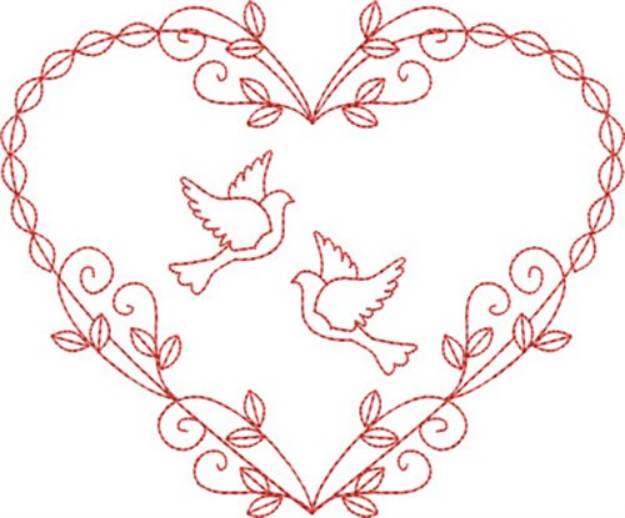 Picture of Redwork Doves Heart Machine Embroidery Design
