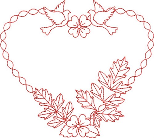 Doves & Flowers Heart Machine Embroidery Design
