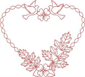 Picture of Doves & Flowers Heart Machine Embroidery Design