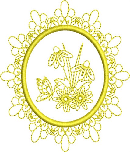 Butterfly & Flowers Oval Machine Embroidery Design