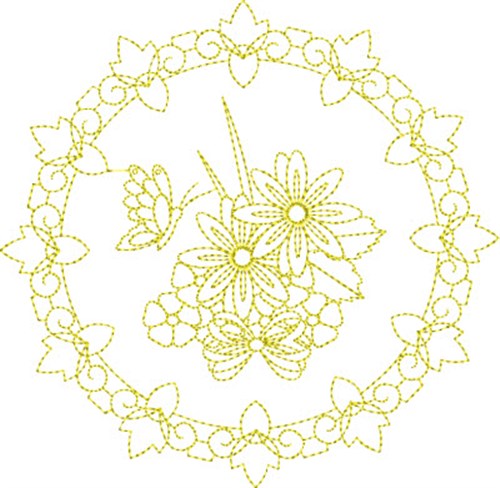 Floral Butterfly Circle Machine Embroidery Design