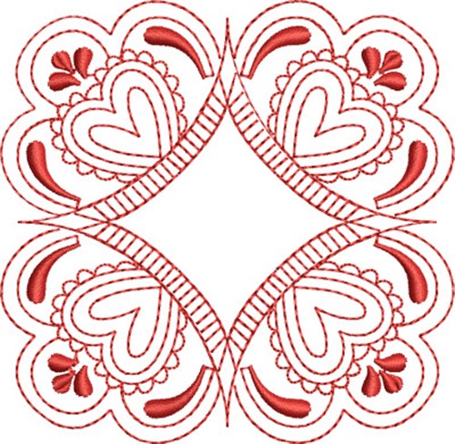 Redwork Hearts Block Machine Embroidery Design