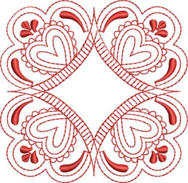 Picture of Redwork Hearts Block Machine Embroidery Design