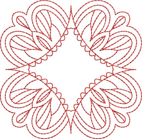 Redwork Floral Block Machine Embroidery Design